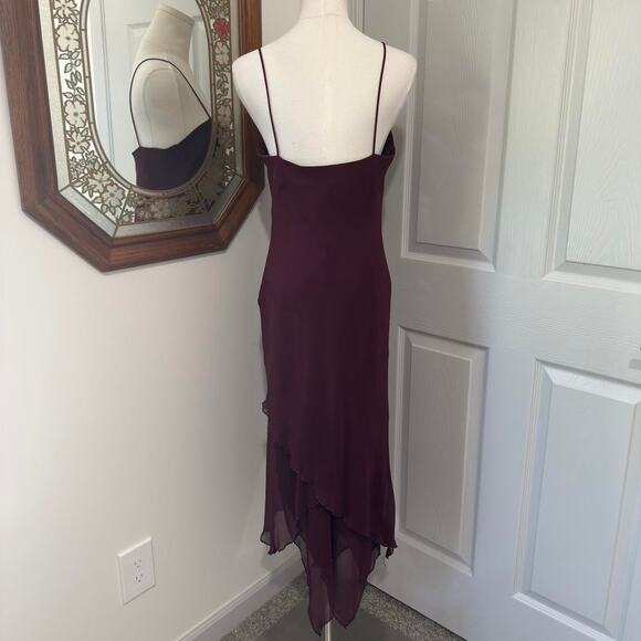NWT VTG 90s Laundry by Shelli Segal Burgundy Red Beaded Silk Fairy Midi Dress - Picture 4 of 8